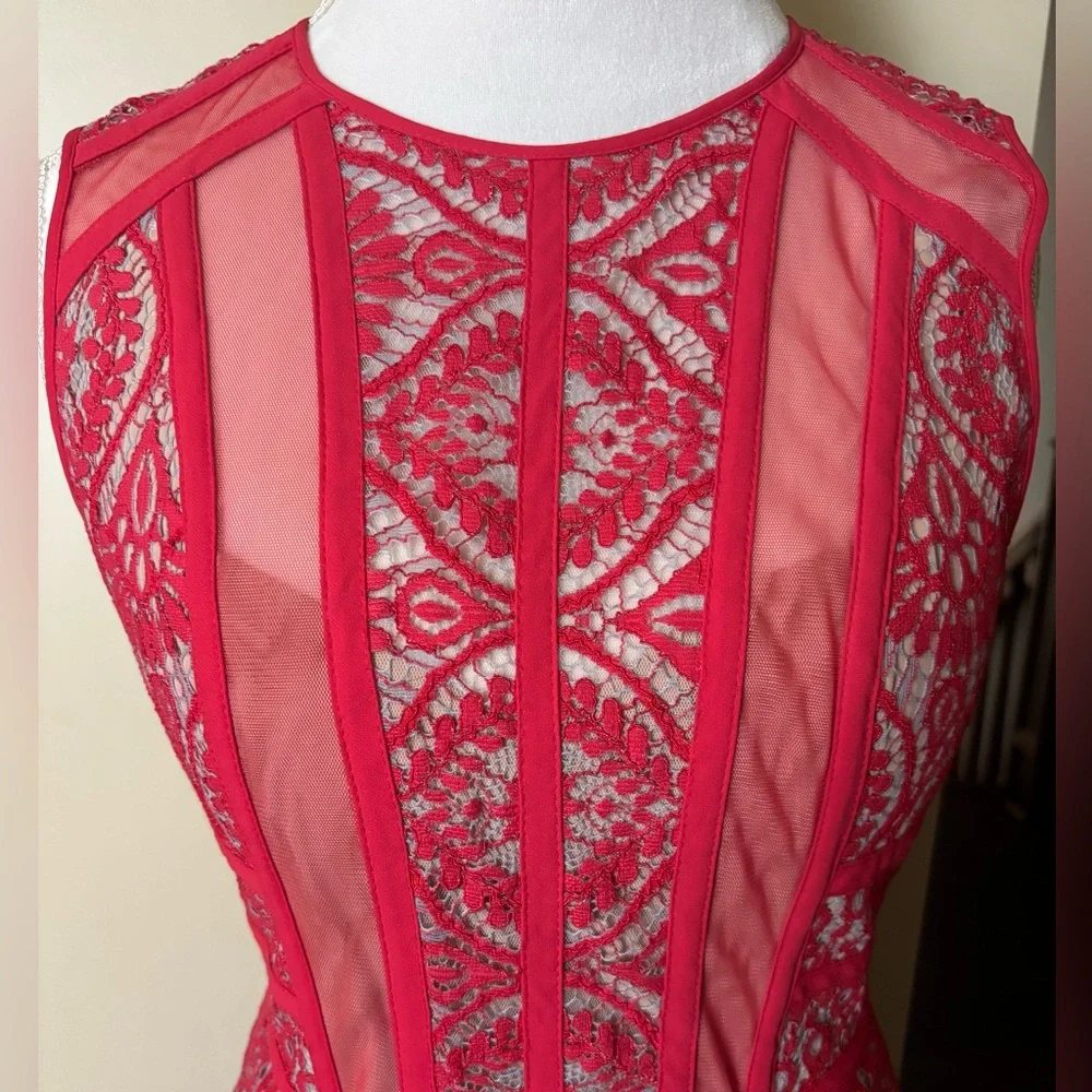 BCBG Max Azria Elegant Red Lace Dress - Picture 4 of 12